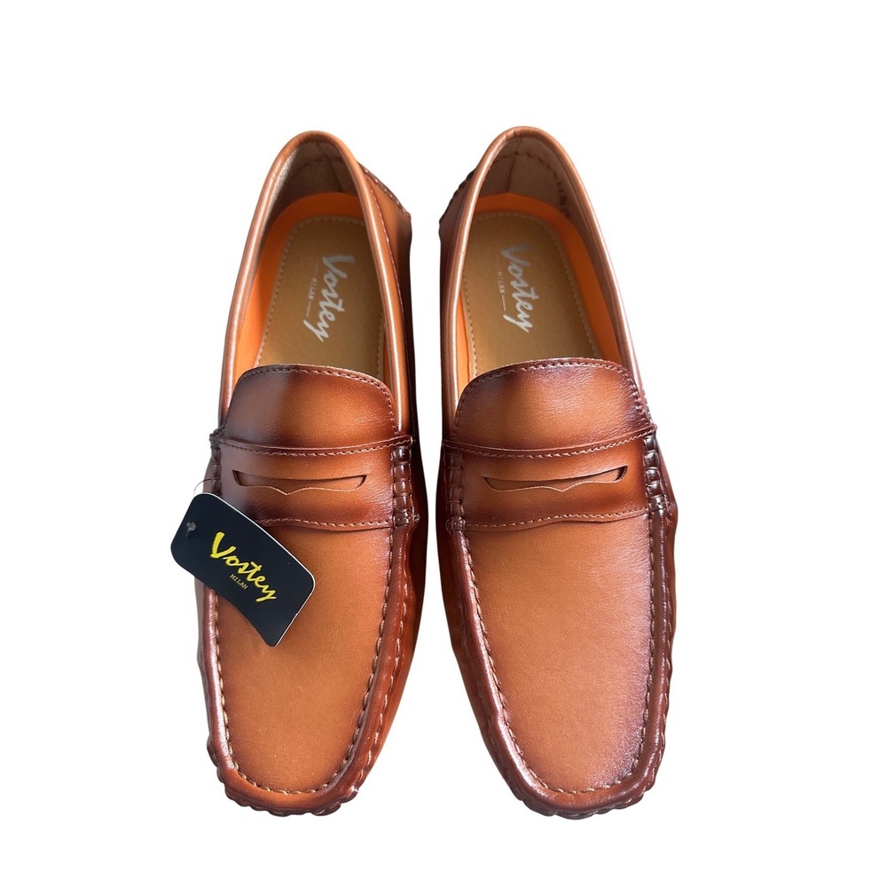 Vostey Milan Mens Tan Brown Penny Loafer Driving Shoes Slip On Moc Toe NWT SZ 9